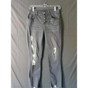 Justice Girls High‑Rise Button Fly Distressed Skinny Jeans – Washed Gray – Size